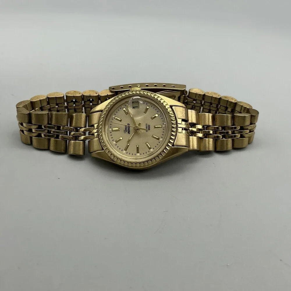 Timex Indiglo Womens Watch 25mm Glitter Dial Gold Tone Date New Battery 6.25